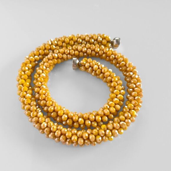 Kumihimo Mustard Yellow Crystal Beaded Rope Necklace - Picture 3 of 3